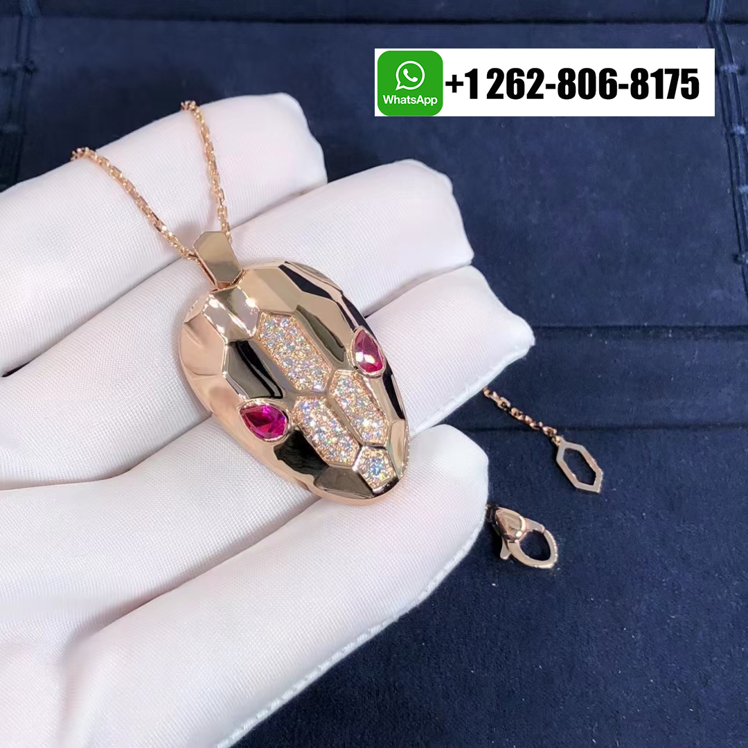 Bvlgari Serpenti Diamond and Rubellite Necklace 18k Rose Gold