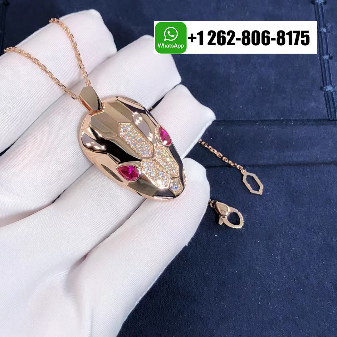 Bvlgari Serpenti Diamond and Rubellite Necklace 18k Rose Gold