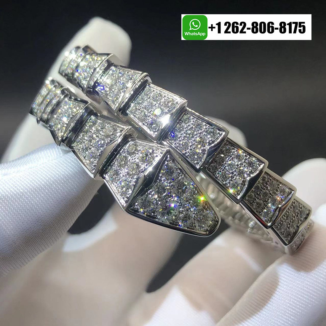 Bvlgari Serpenti Viper Full Pave Diamonds One-coil 18k White Gold Bracelet 345215