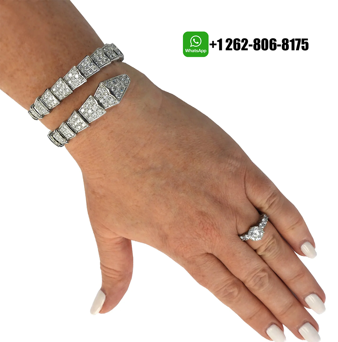 Bvlgari Serpenti Viper Full Pave Diamonds One-coil 18k White Gold Bracelet 345215