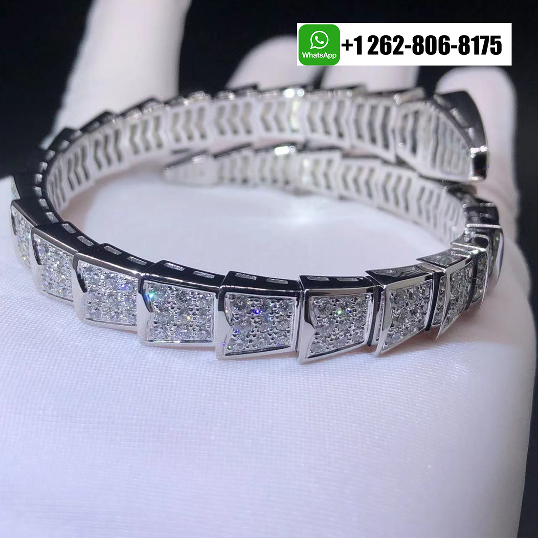 Bvlgari Serpenti Viper Full Pave Diamonds One-coil 18k White Gold Bracelet 345215