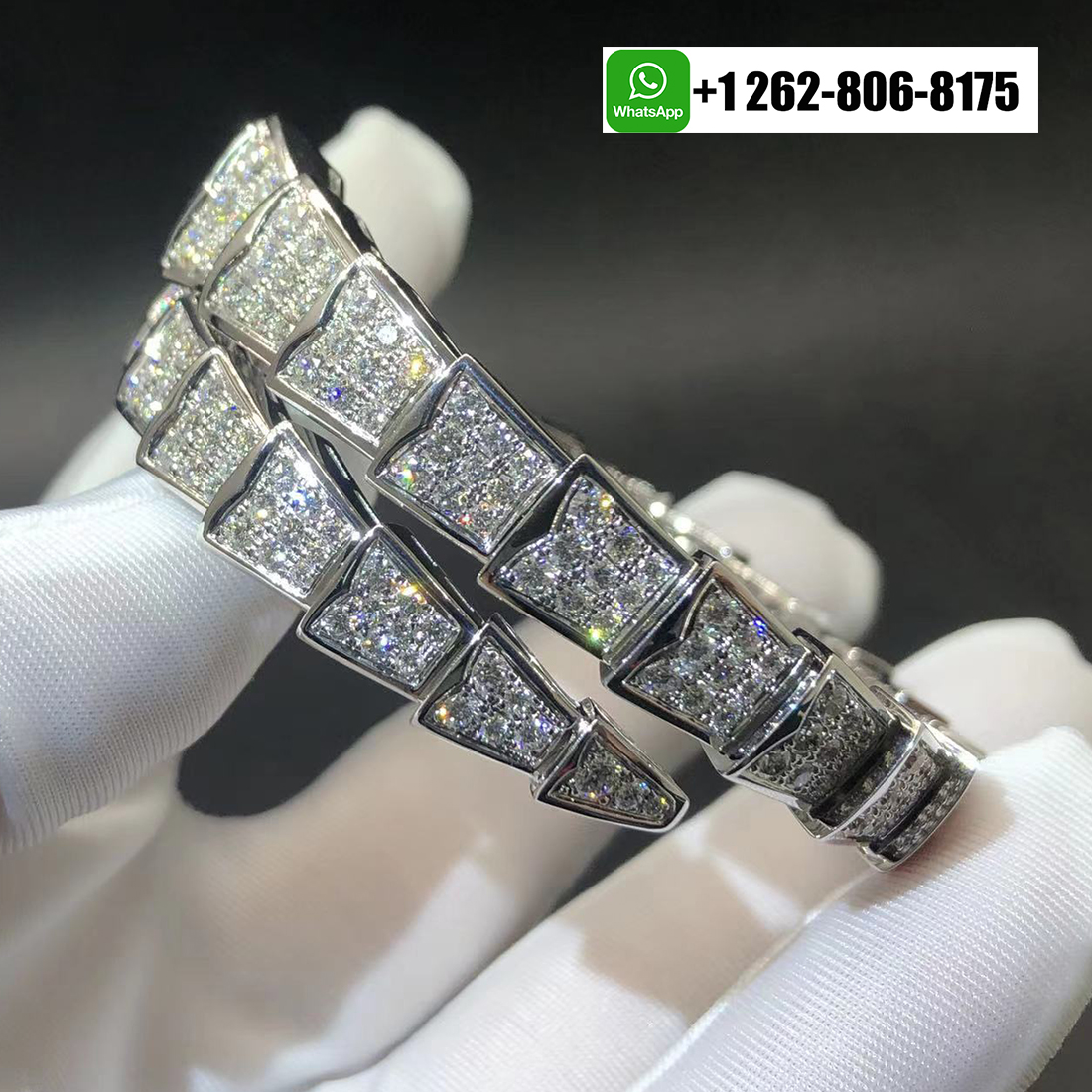 Bvlgari Serpenti Viper Full Pave Diamonds One-coil 18k White Gold Bracelet 345215