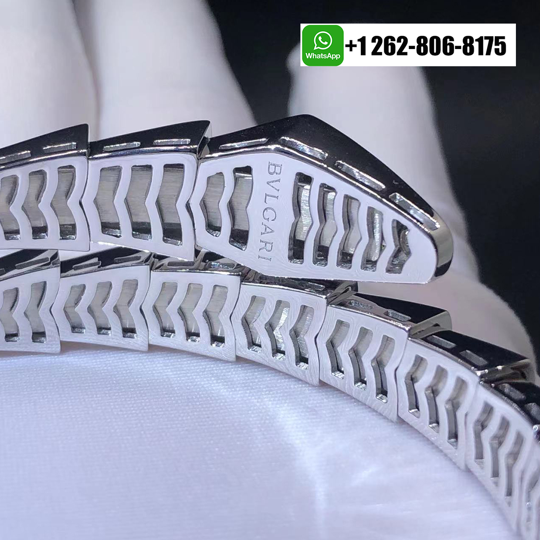 Bvlgari Serpenti Viper Full Pave Diamonds One-coil 18k White Gold Bracelet 345215