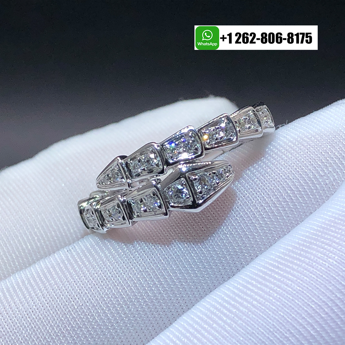 Bvlgari Serpenti Viper One-coil 18k White Gold Full Pavé Diamonds Ring 354708