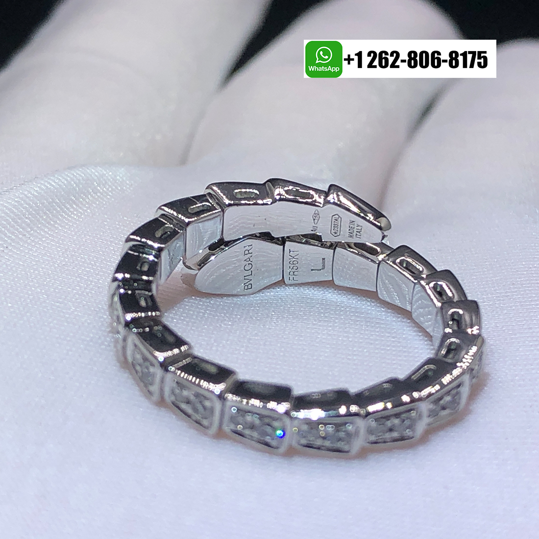 Bvlgari Serpenti Viper One-coil 18k White Gold Full Pavé Diamonds Ring 354708