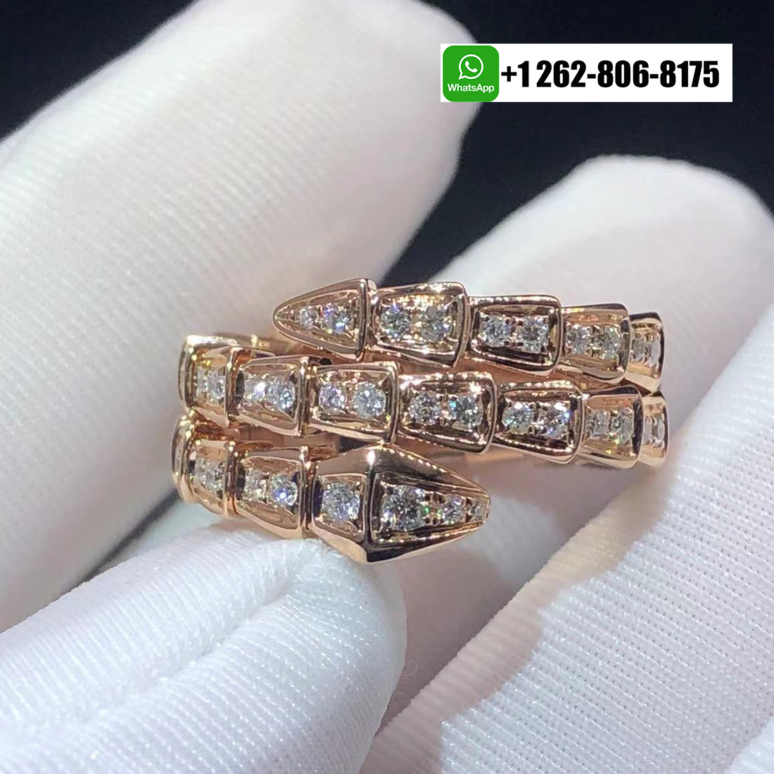 Bvlgari Serpenti Viper Two-coil 18k Rose Gold Ring set with Full Pavé Diamonds 357263