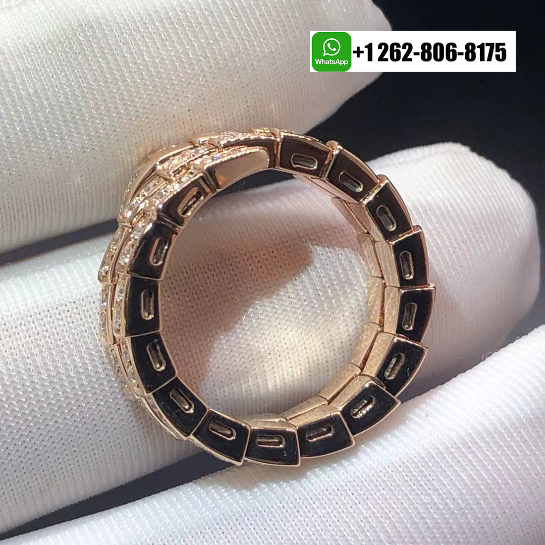 Bvlgari Serpenti Viper Two-coil 18k Rose Gold Ring set with Full Pavé Diamonds 357263