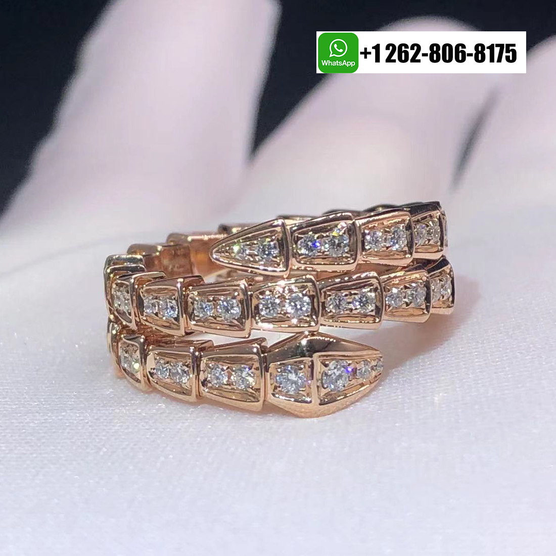 Bvlgari Serpenti Viper Two-coil 18k Rose Gold Ring set with Full Pavé Diamonds 357263