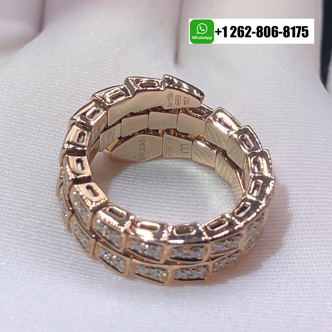 Bvlgari Serpenti Viper Two-coil 18k Rose Gold Ring set with Full Pavé Diamonds 357263