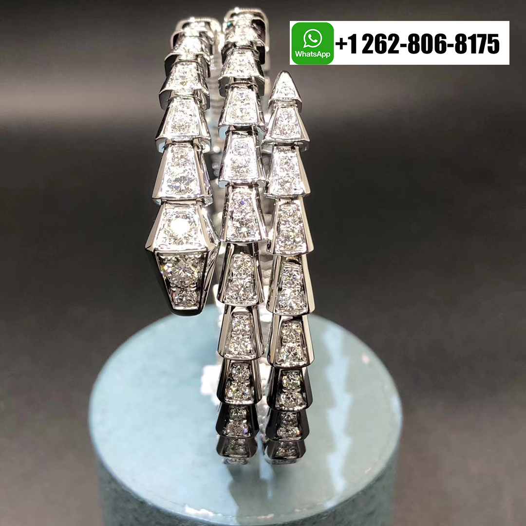 Bvlgari Serpenti Viper Two-coil 18k White Gold Bracelet with Full Pavé Diamonds 357273