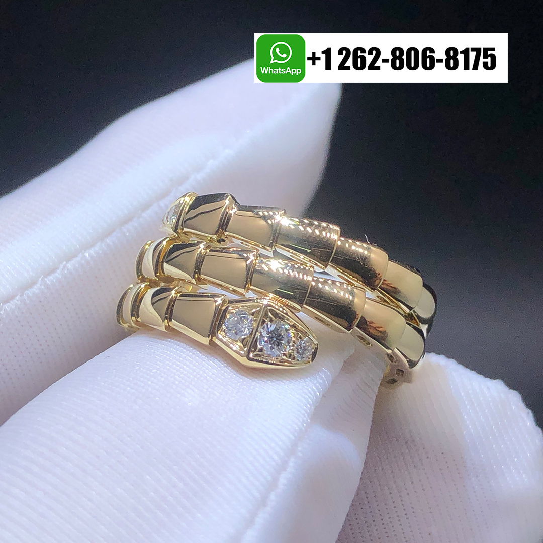 Bvlgari Serpenti Viper Two-coil 18k Yellow Gold Ring with Diamonds 357878