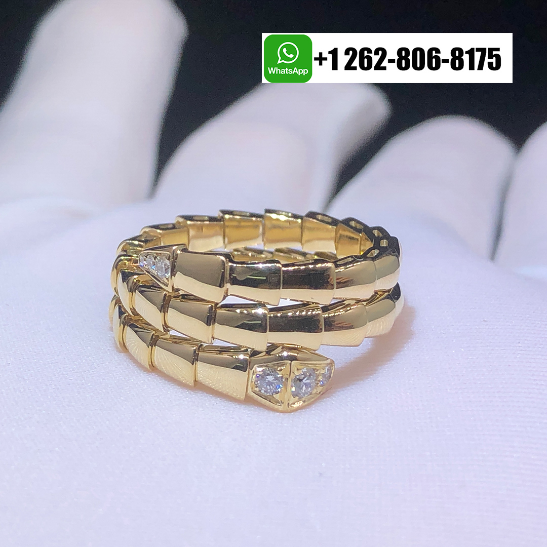 Bvlgari Serpenti Viper Two-coil 18k Yellow Gold Ring with Diamonds 357878