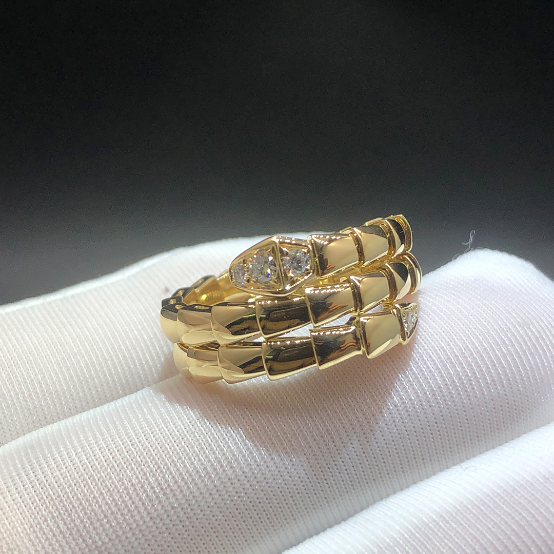 Bvlgari Serpenti Viper Two-coil 18k Yellow Gold Ring with Diamonds 357878