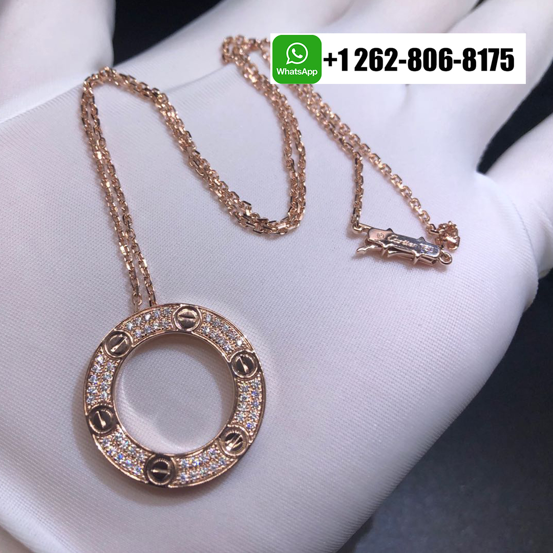 Cartier LOVE Full Pave Diamonds 18k Rose Gold Pendant Necklace B7224527
