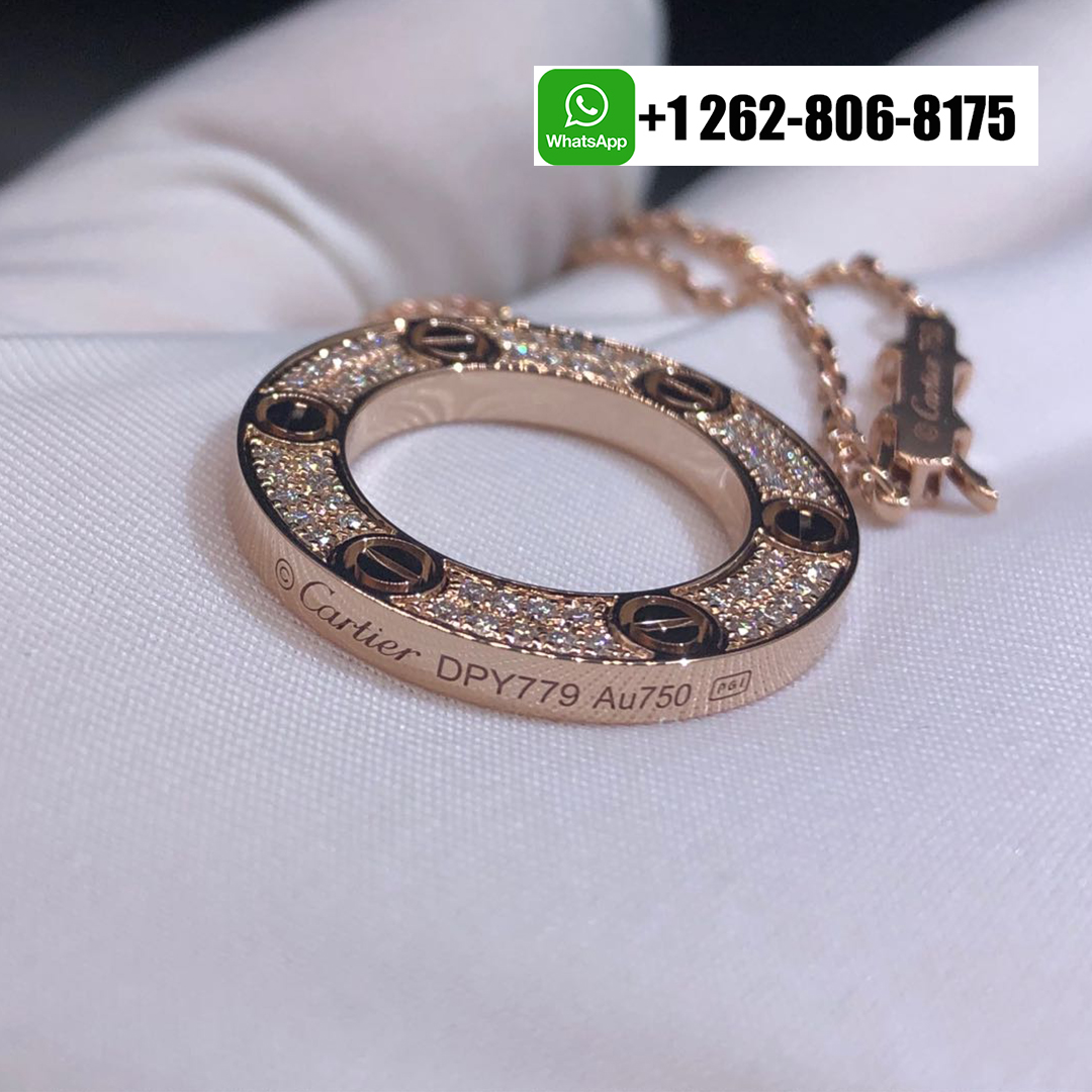 Cartier LOVE Full Pave Diamonds 18k Rose Gold Pendant Necklace B7224527