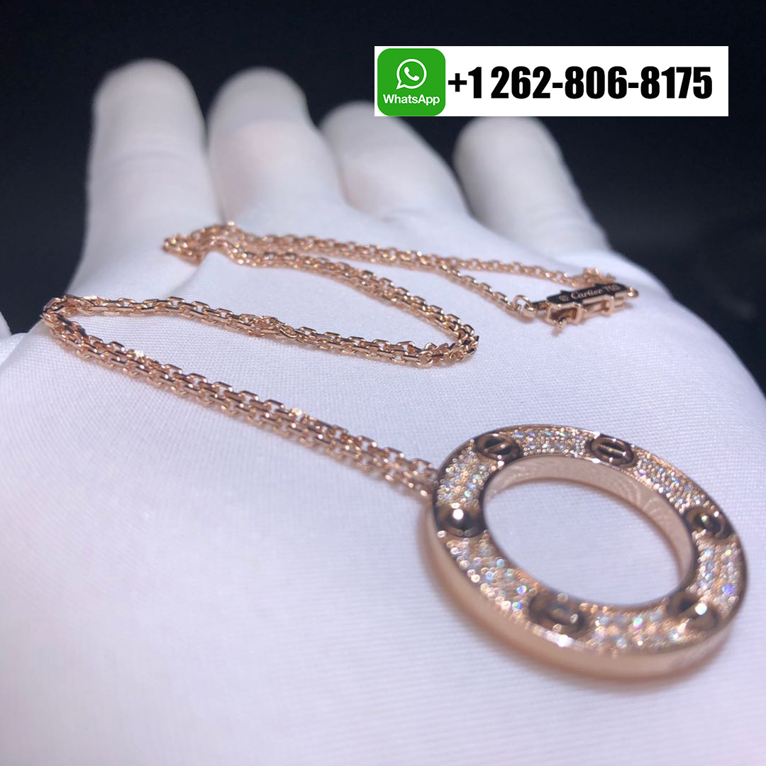 Cartier LOVE Full Pave Diamonds 18k Rose Gold Pendant Necklace B7224527