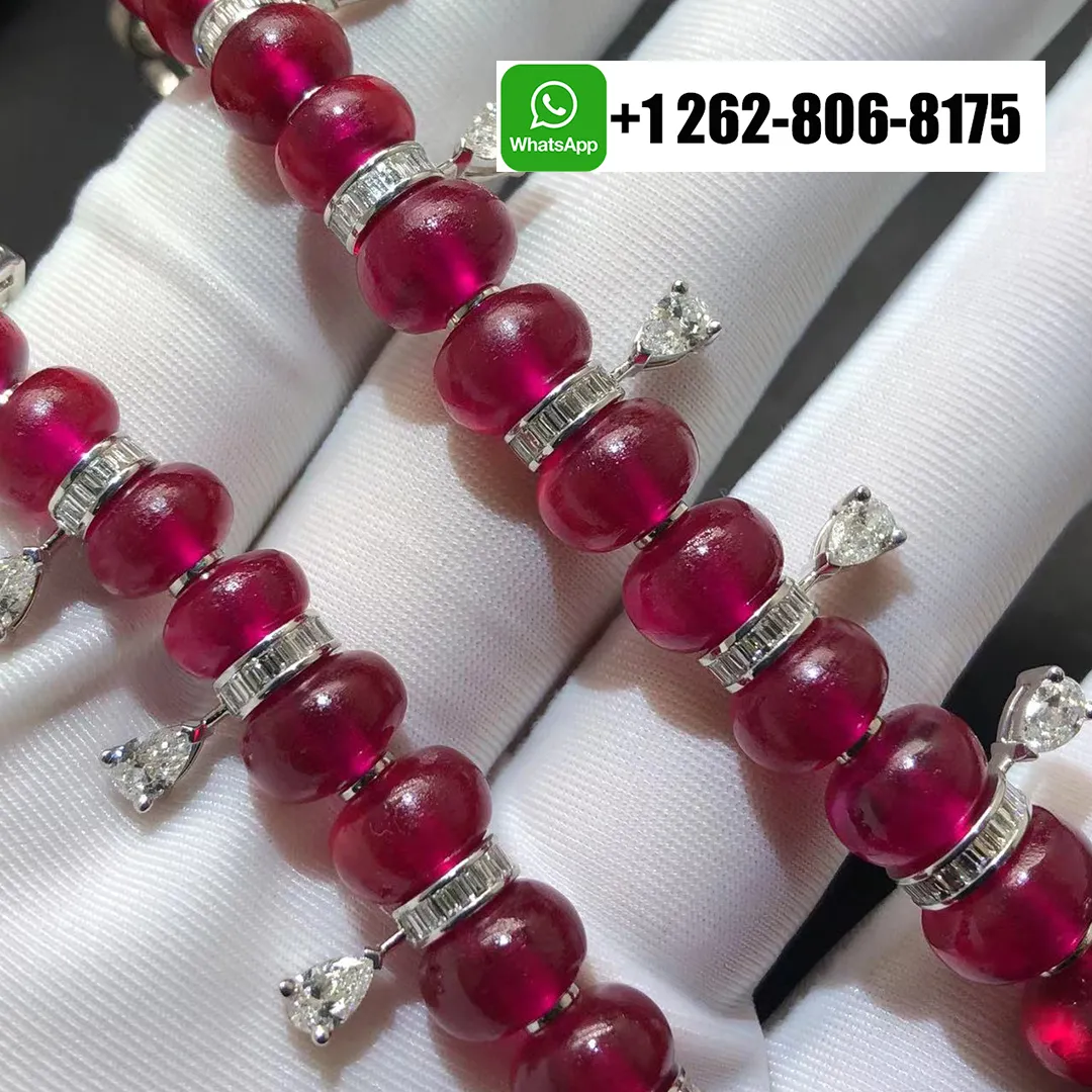 Bvlgari Serpenti High Jewelry Necklace with Rubellite Beads, Diamond and Ruby Eyes 18k White Gold