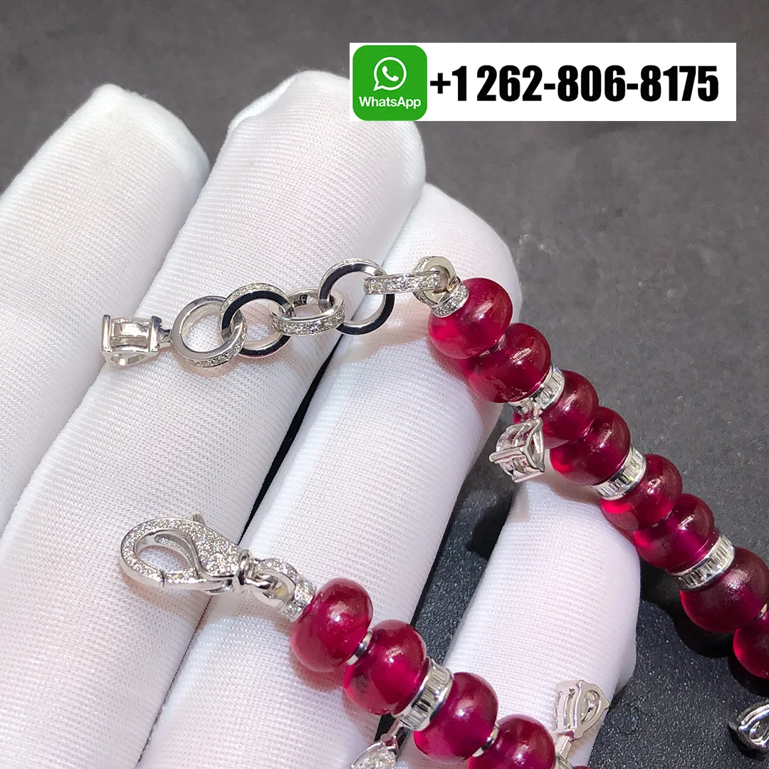 Bvlgari Serpenti High Jewelry Necklace with Rubellite Beads, Diamond and Ruby Eyes 18k White Gold