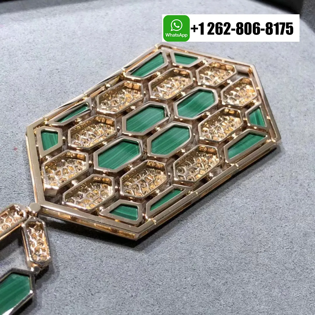 Bvlgari Serpenti High Jewelry Pendant Necklace 18k Rose Gold Pave Diamonds and Malachite