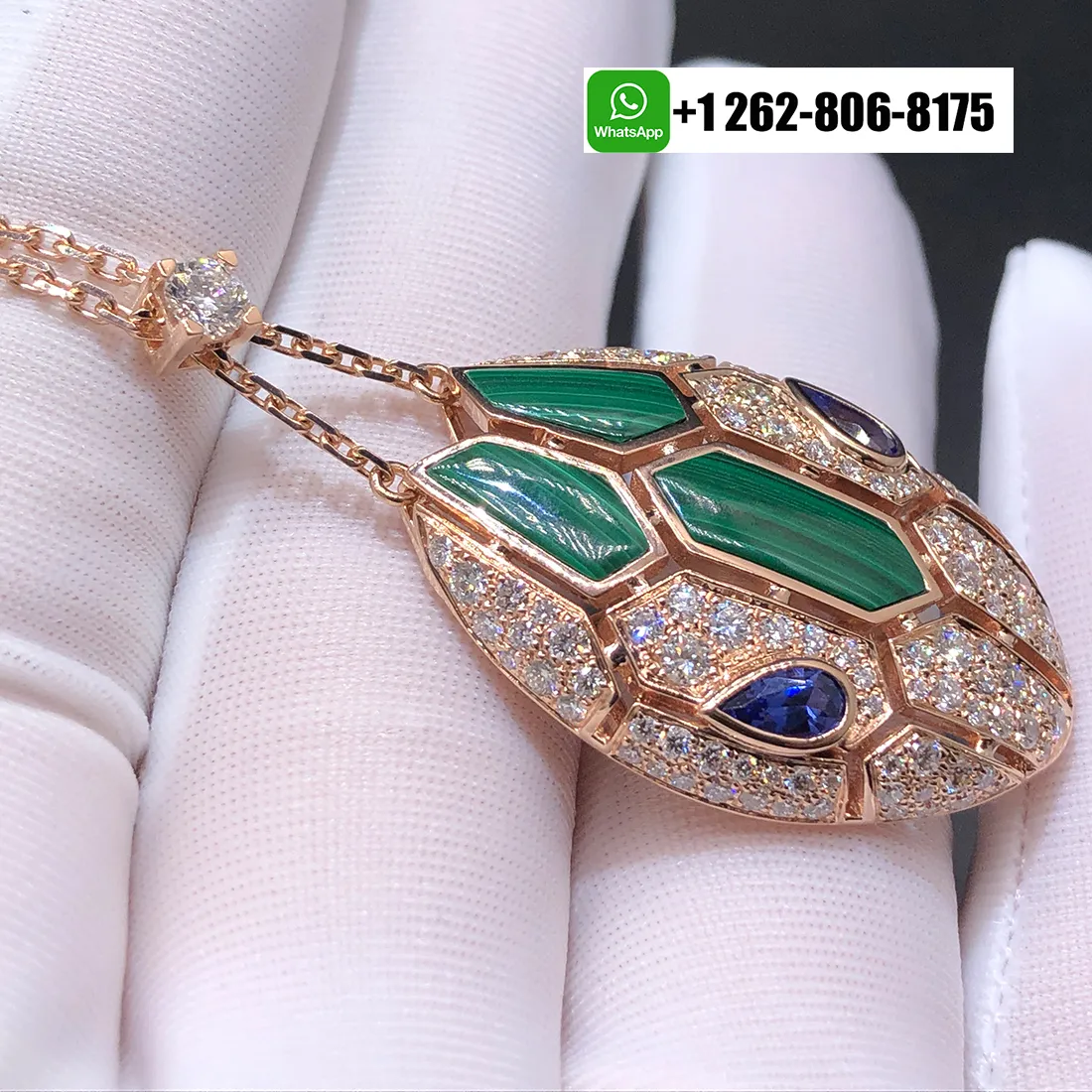 Bvlgari Serpenti Seduttori 18K Rose Gold Necklace with Diamond, Malachite and Blue Sapphire 356782