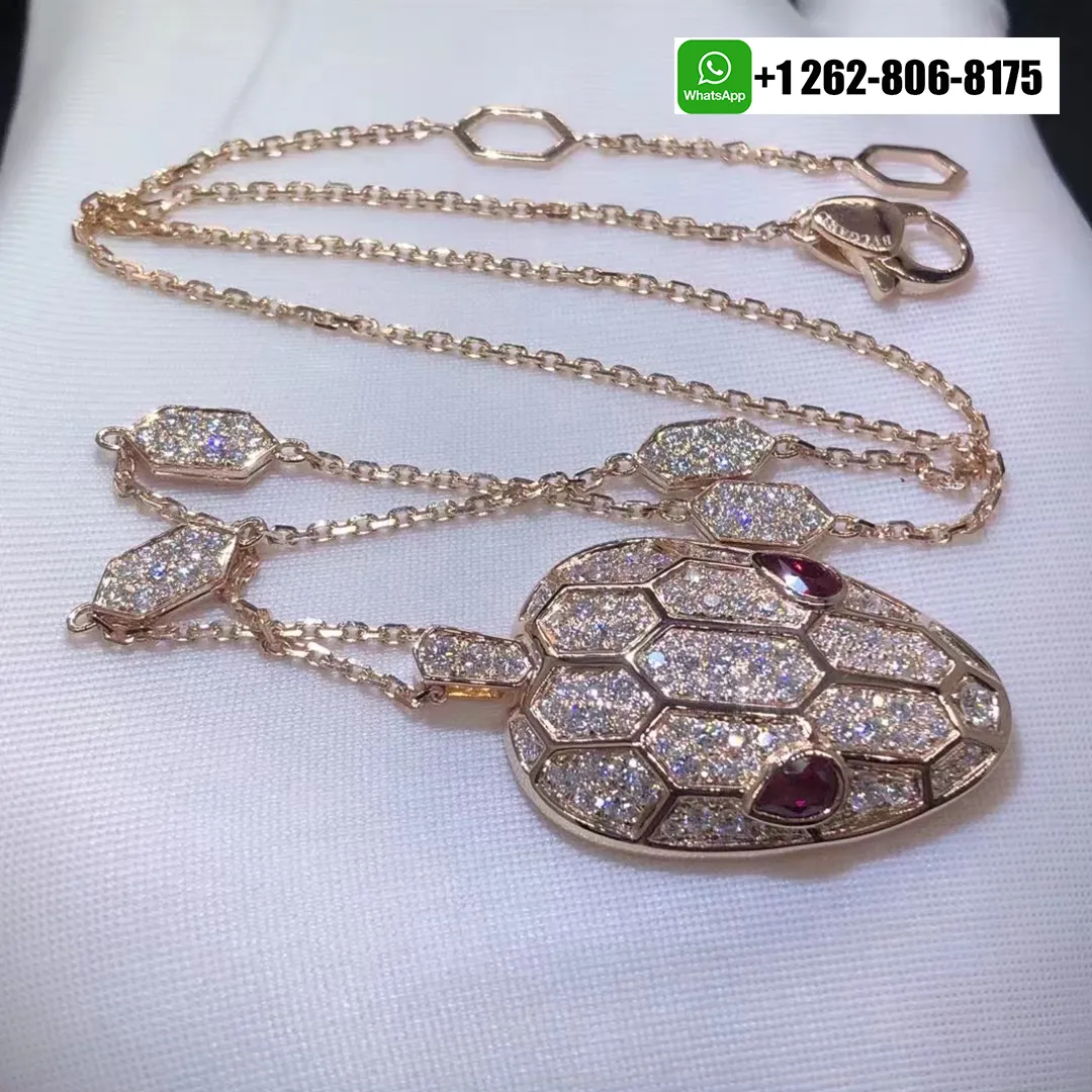 Bvlgari Serpenti Seduttori Pave Diamond Rubellite 18K Rose Gold Pendant Necklace 352725