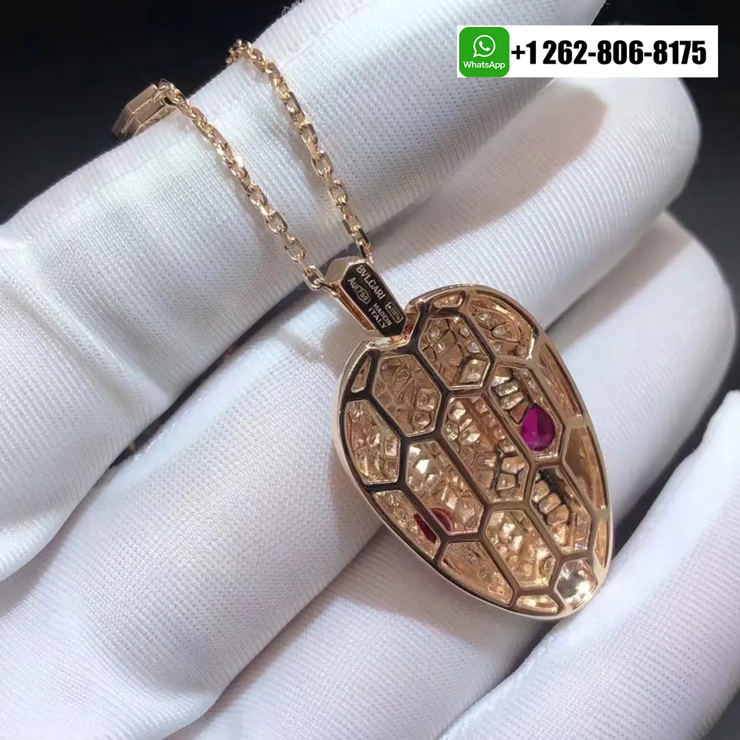 Bvlgari Serpenti Seduttori Pave Diamond Rubellite 18K Rose Gold Pendant Necklace 352725