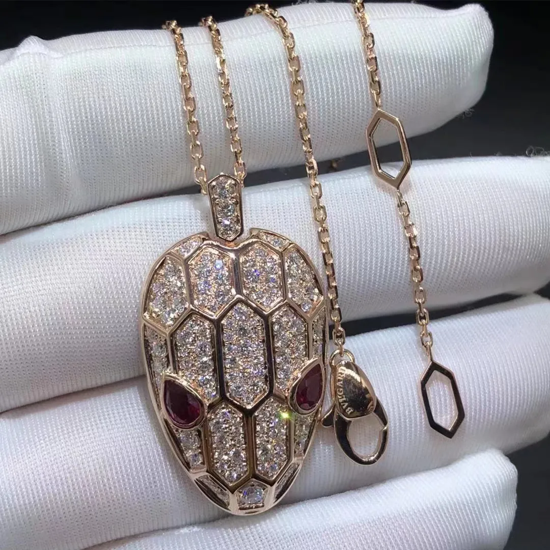 Bvlgari Serpenti Seduttori Pave Diamond Rubellite 18K Rose Gold Pendant Necklace 352725