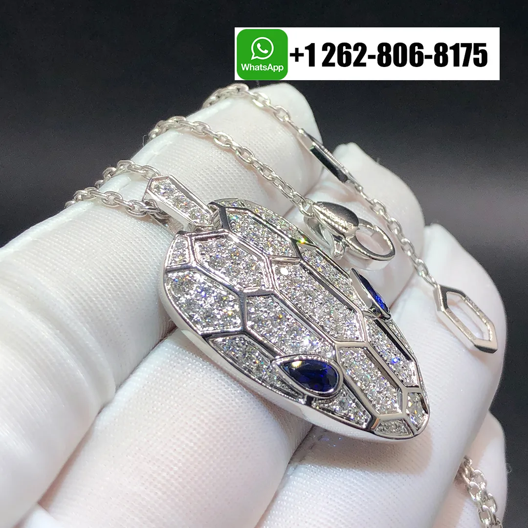 Bvlgari Serpenti Seduttori Pendant Necklace 18k White Gold with Pave Diamonds and Sapphire Eyes 353529