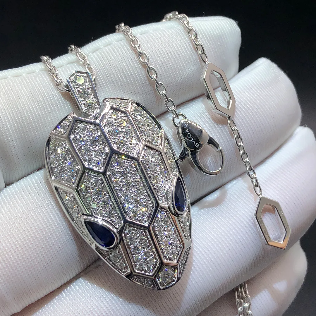 Bvlgari Serpenti Seduttori Pendant Necklace 18k White Gold with Pave Diamonds and Sapphire Eyes 353529