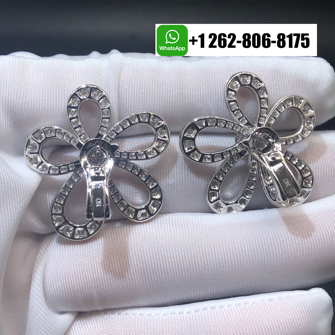 Van Cleef & Arpels Flowerlace Pave Diamonds Earrings in 18k White Gold VCARP05100