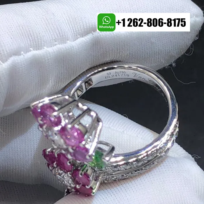Van Cleef & Arpels Folie des Près Pink Sapphire,Tsavorite, Diamond Ring in 18k White Gold