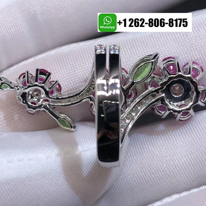 Van Cleef & Arpels Folie des Près Pink Sapphire,Tsavorite, Diamond Ring in 18k White Gold