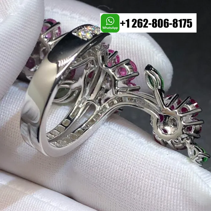Van Cleef & Arpels Folie des Près Pink Sapphire,Tsavorite, Diamond Ring in 18k White Gold