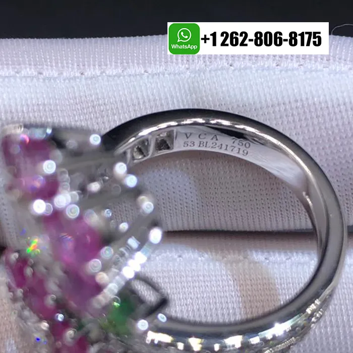 Van Cleef & Arpels Folie des Près Pink Sapphire,Tsavorite, Diamond Ring in 18k White Gold