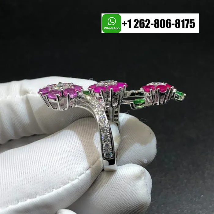 Van Cleef & Arpels Folie des Près Pink Sapphire,Tsavorite, Diamond Ring in 18k White Gold