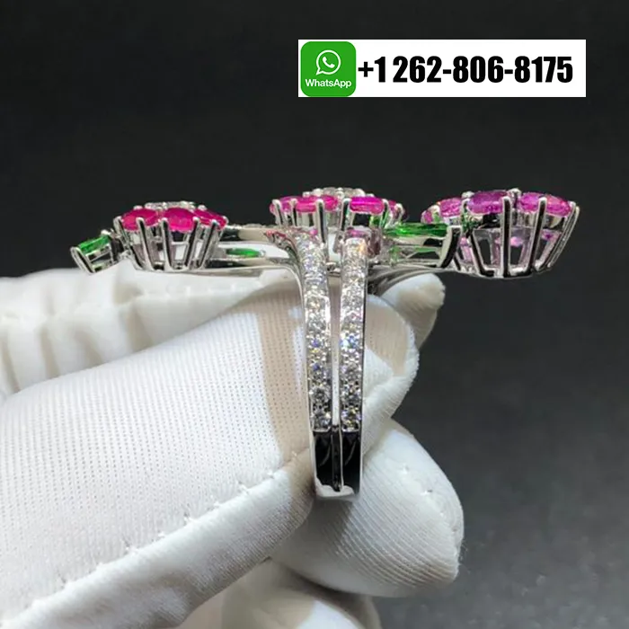 Van Cleef & Arpels Folie des Près Pink Sapphire,Tsavorite, Diamond Ring in 18k White Gold