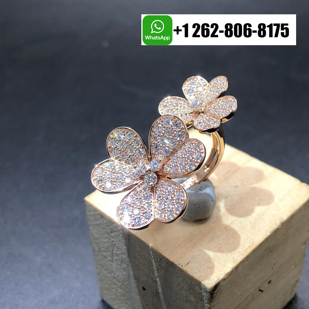 Van Cleef & Arpels Frivole 18k Rose Gold Between the Finger Ring Pave Diamonds VCARP7RK00