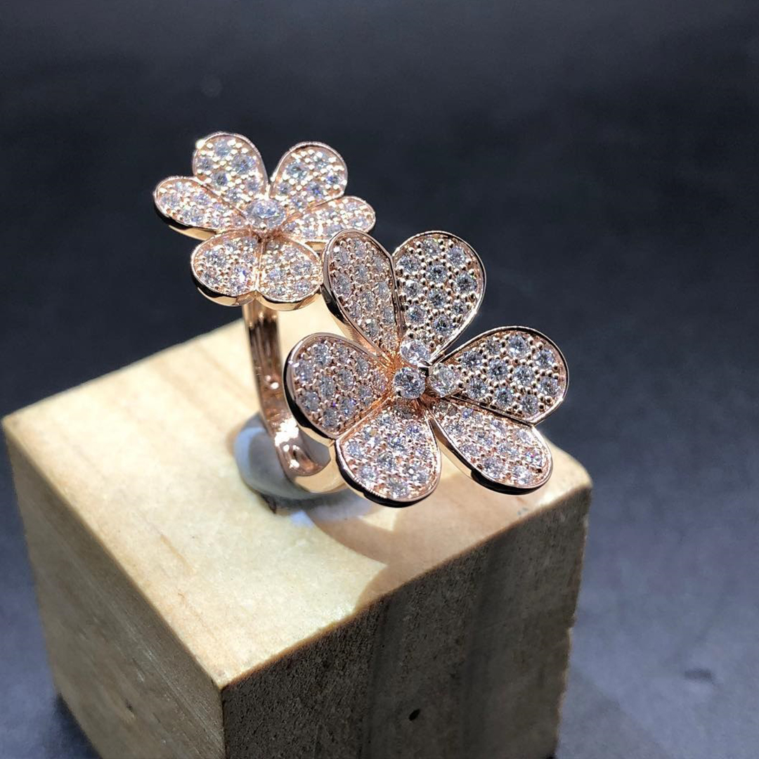 Van Cleef & Arpels Frivole 18k Rose Gold Between the Finger Ring Pave Diamonds VCARP7RK00