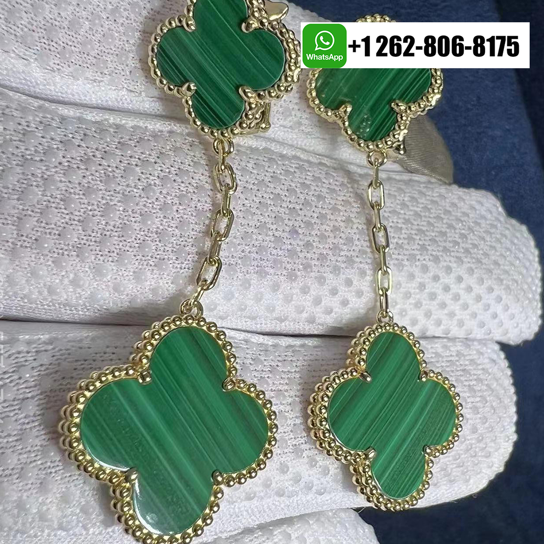 Van Cleef & Arpels Magic Alhambra 2 Motifs Malachite 18k Yellow Gold Earrings