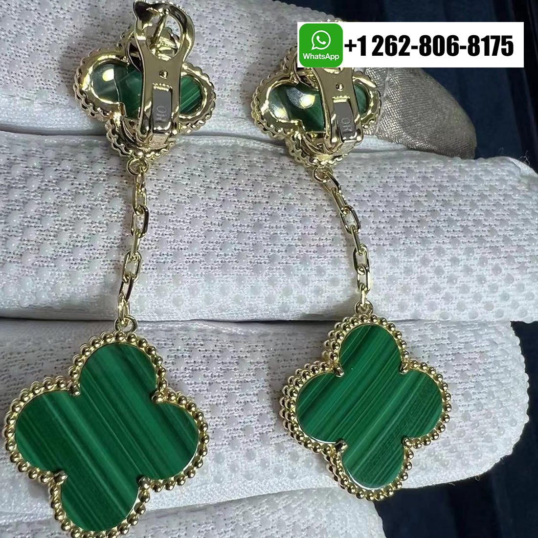 Van Cleef & Arpels Magic Alhambra 2 Motifs Malachite 18k Yellow Gold Earrings