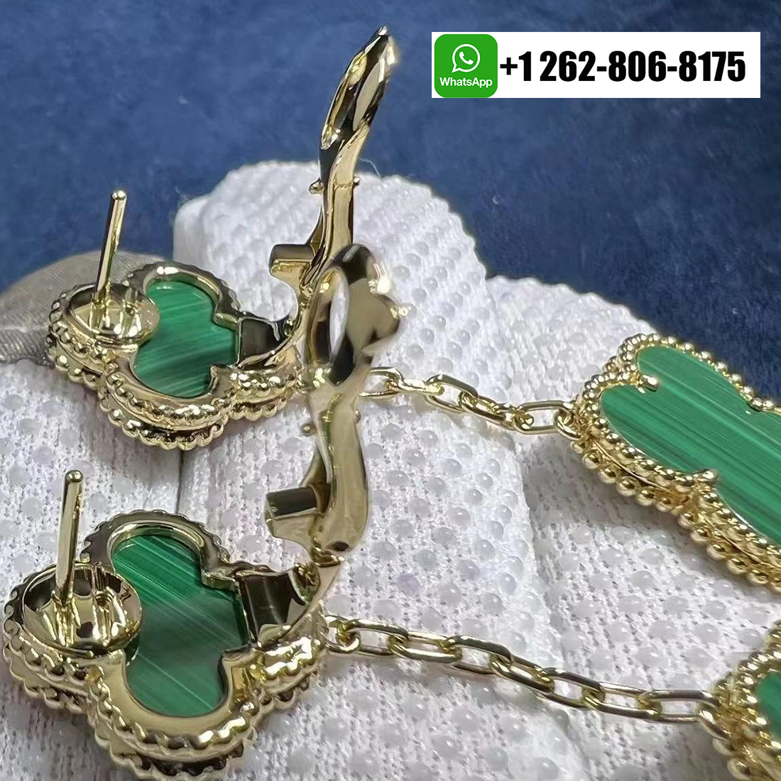 Van Cleef & Arpels Magic Alhambra 2 Motifs Malachite 18k Yellow Gold Earrings