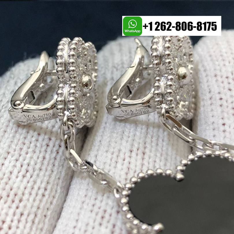 Van Cleef & Arpels Magic Alhambra 2 Motifs Onyx Diamond Earrings 18K White Gold VCARP2RA00