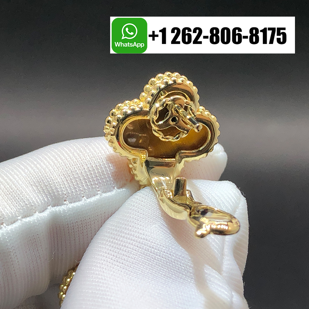 Van Cleef & Arpels Magic Alhambra 3 Motifs Tiger Eye Earrings 18k Yellow Gold