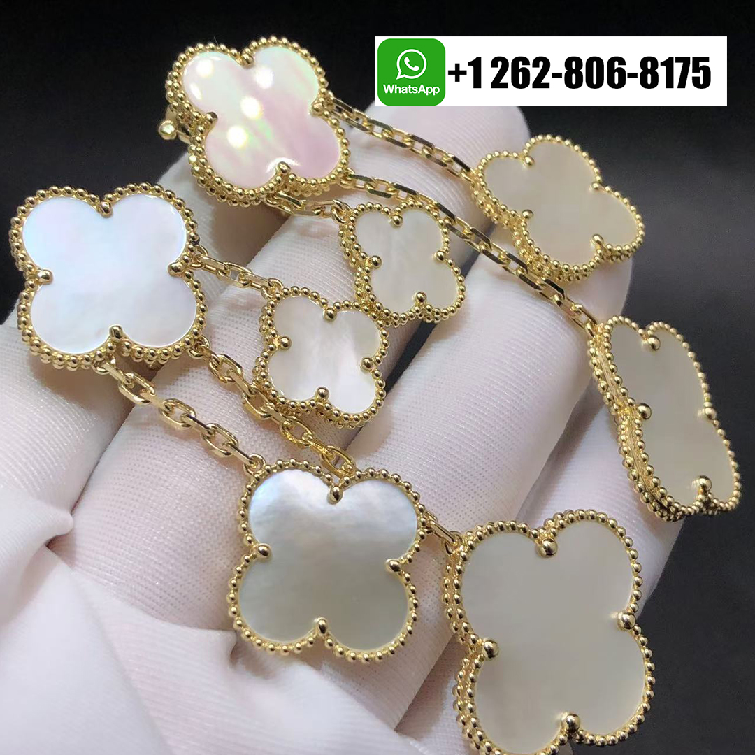 Van Cleef & Arpels Magic Alhambra 4 Motifs Mother of Pearl 18K Yellow Gold Drop Earrings VCARD78900