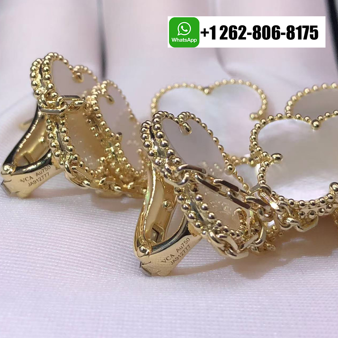 Van Cleef & Arpels Magic Alhambra 4 Motifs Mother of Pearl 18K Yellow Gold Drop Earrings VCARD78900