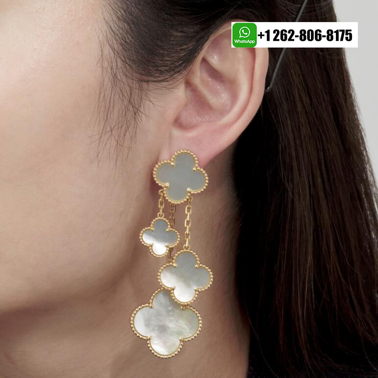 Van Cleef & Arpels Magic Alhambra 4 Motifs Mother of Pearl 18K Yellow Gold Drop Earrings VCARD78900