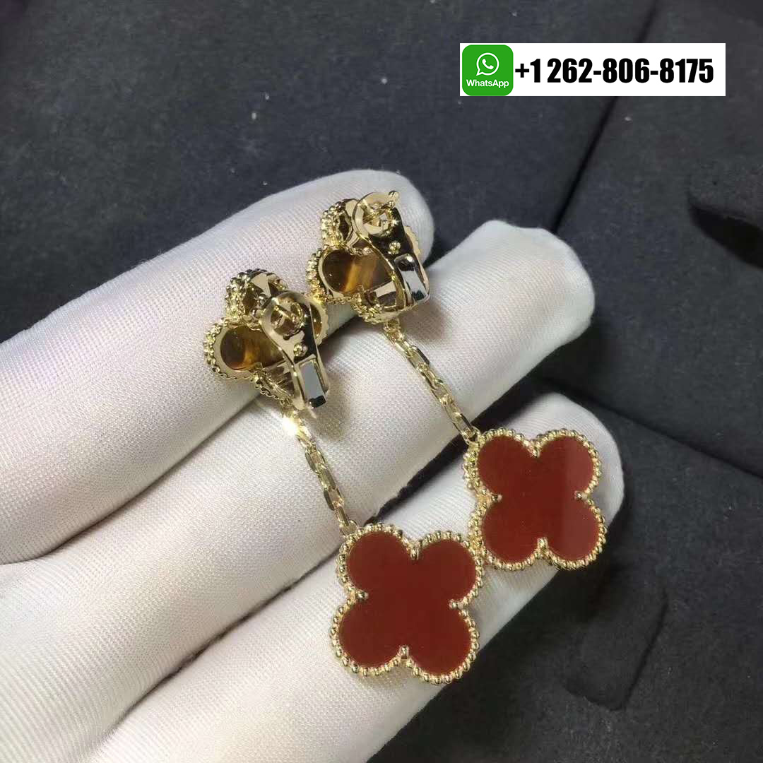 Van Cleef & Arpels Magic Alhambra Carnelian and Tiger Eye 2 Motifs Earrings 18k Yellow Gold VCARN5JR00