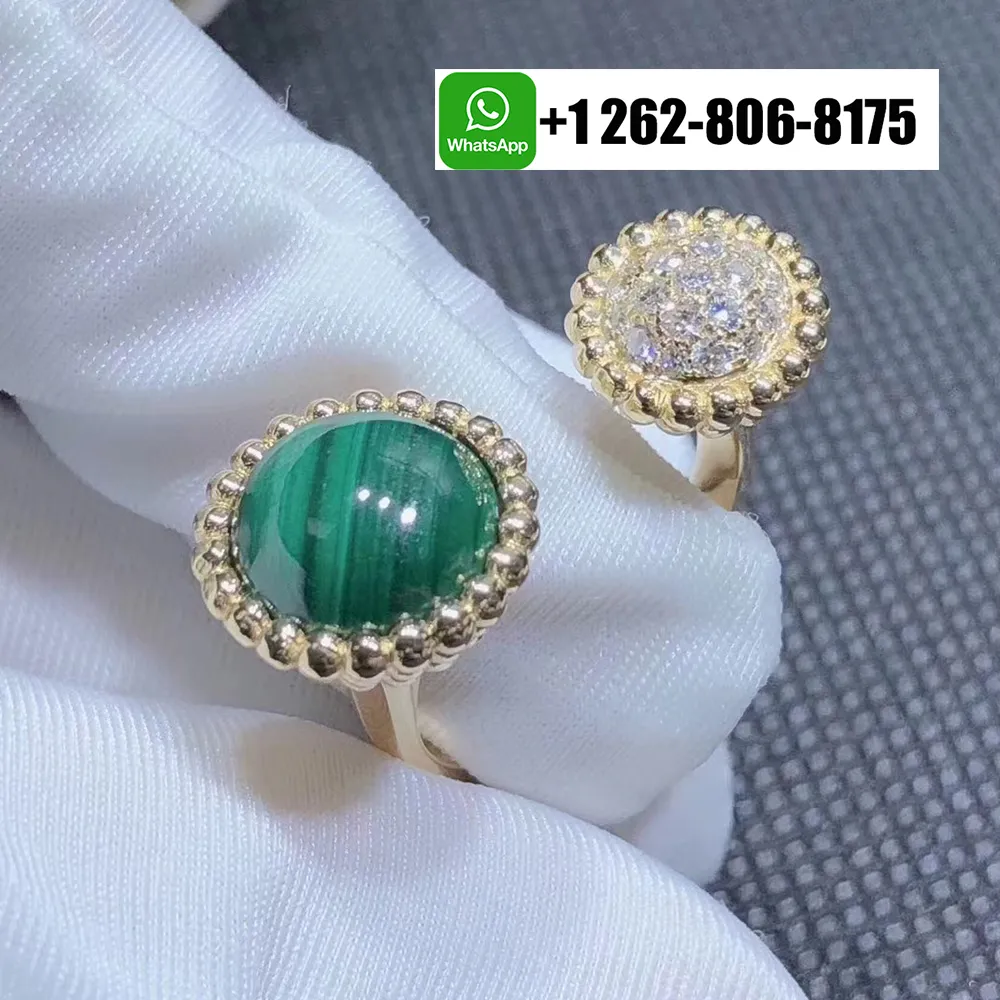 Van Cleef & Arpels Perlée Couleurs 18K Yellow Gold Between the Finger Ring with Diamond and Malachite VCARO9SU00