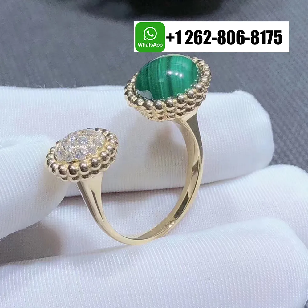 Van Cleef & Arpels Perlée Couleurs 18K Yellow Gold Between the Finger Ring with Diamond and Malachite VCARO9SU00