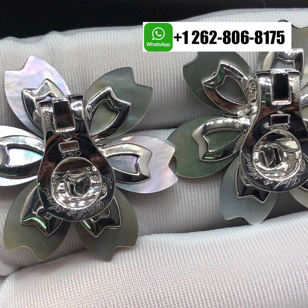 Van Cleef & Arpels Rose De Noel Diamond Mother-of-Pearl 18k White Gold Small Model Flower Earrings VCARA54600
